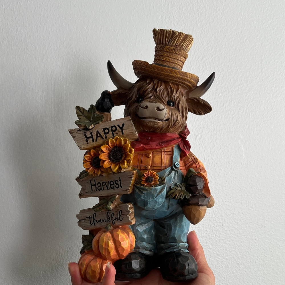 Harvest Cow Figurine with Sunflowers and Pumpkins